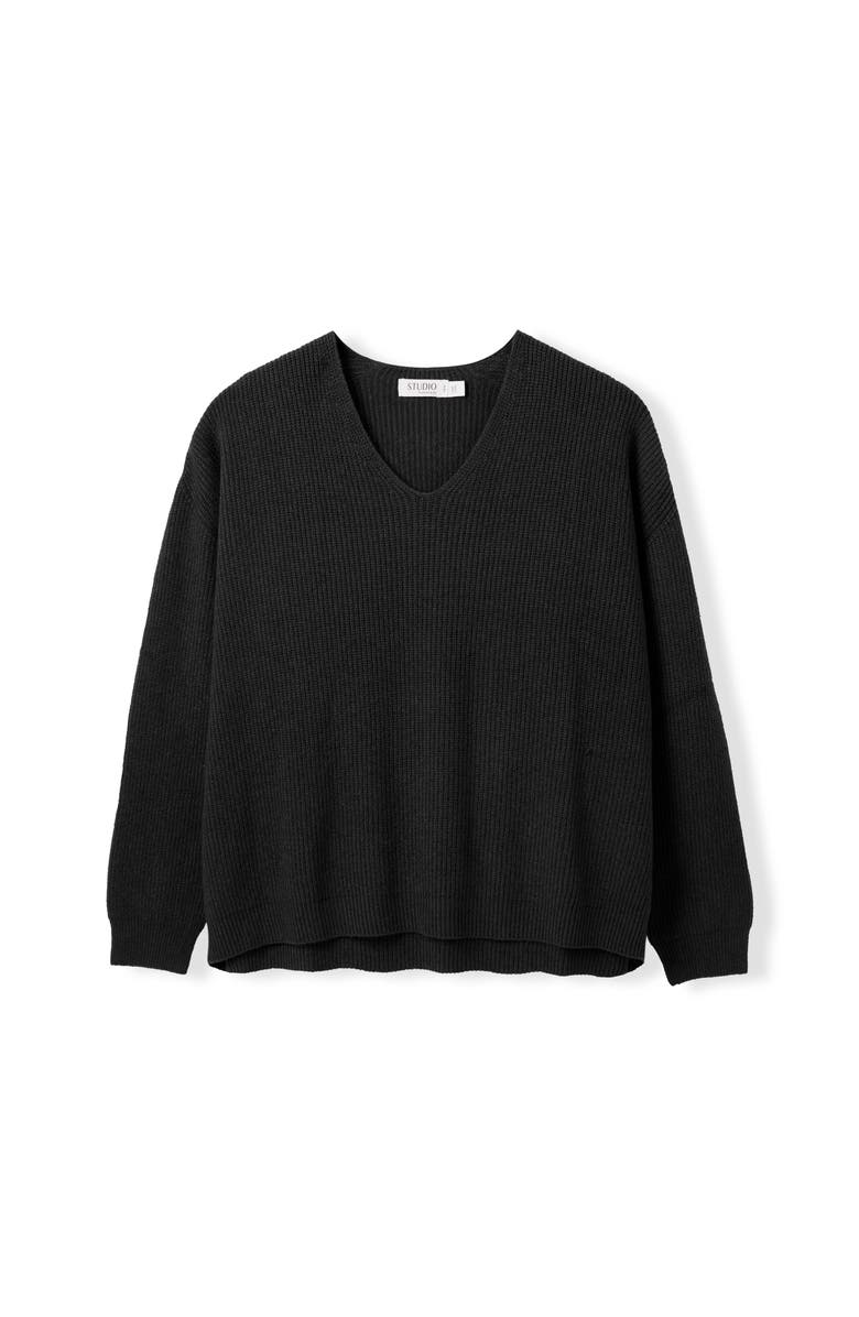 Celtic & Co. Ribbed V-Neck Jumper, Alternate, color, Black
