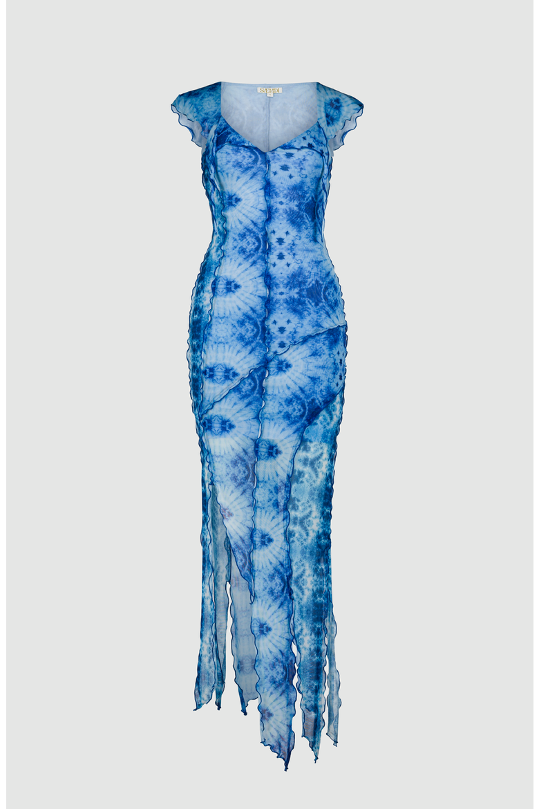 Livia Mesh Dress, Main, color, Blue Tie-Dye