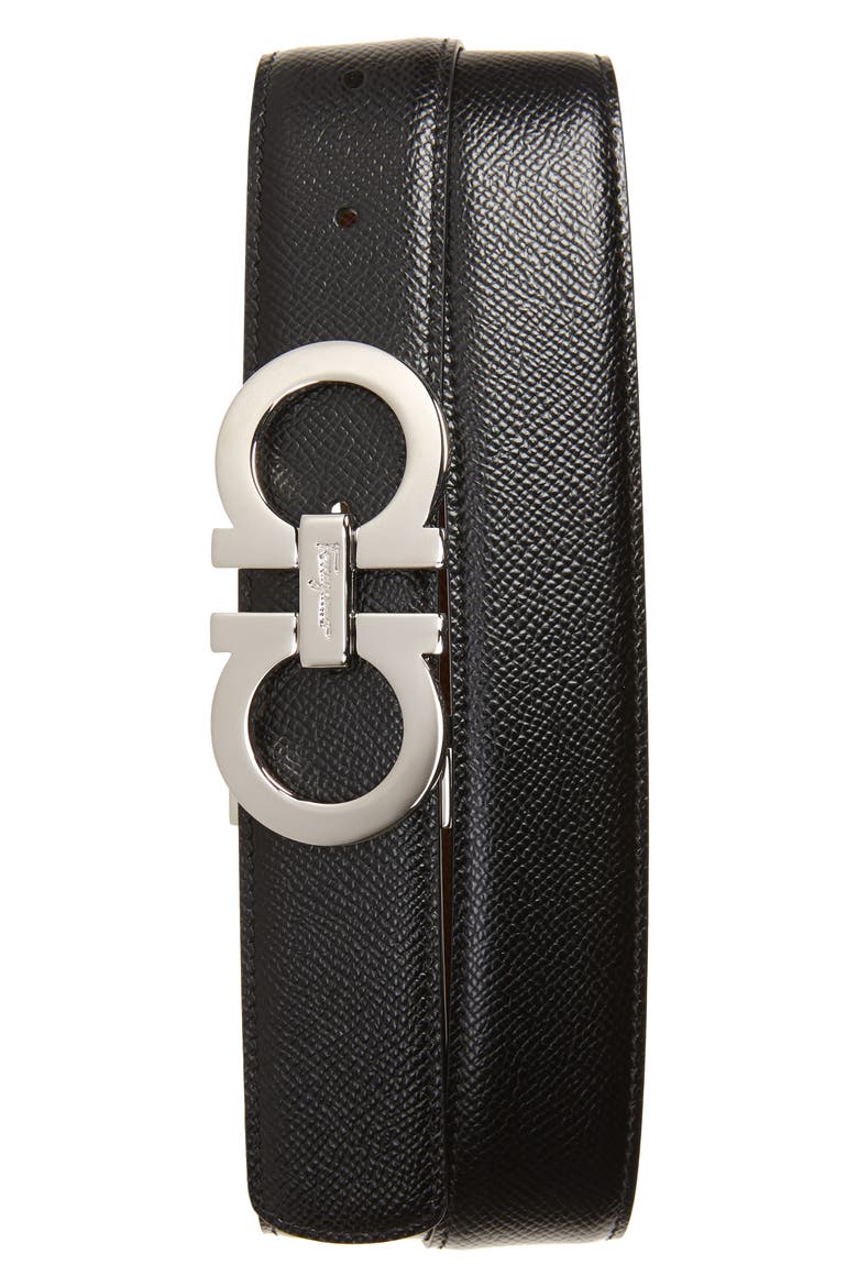 Salvatore Ferragamo Reversible Pebbled Leather Belt, Main, color, BLACK/LIGHT BROWN