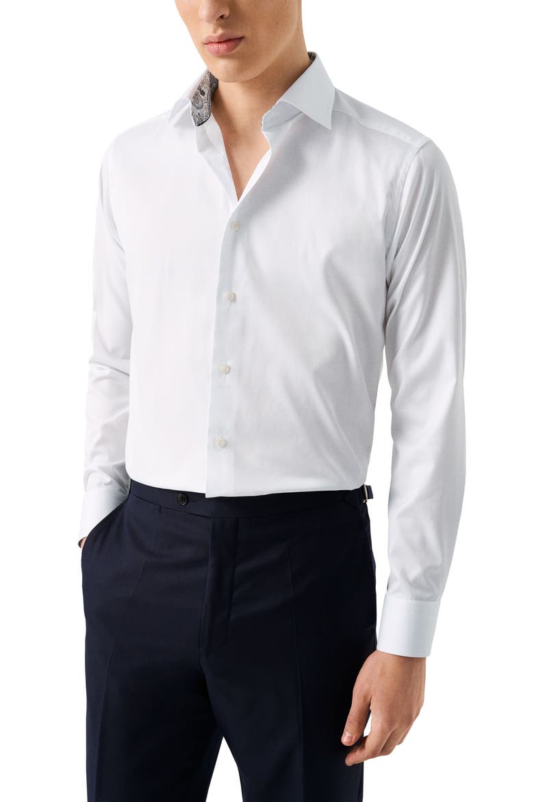 Slim Fit Solid White Cotton Twill Dress Shirt, Main, color, WHITE