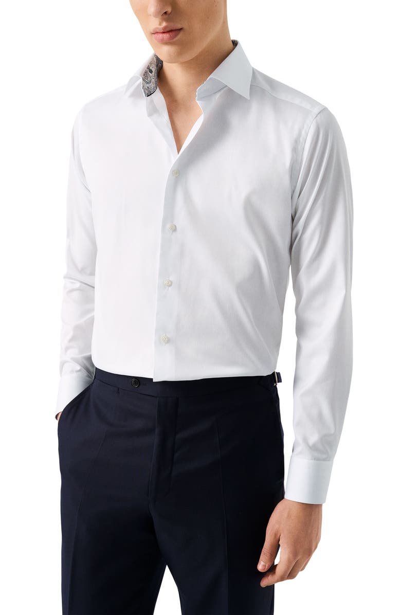 Eton Slim Fit Solid White Cotton Twill Dress Shirt, Main, color, White