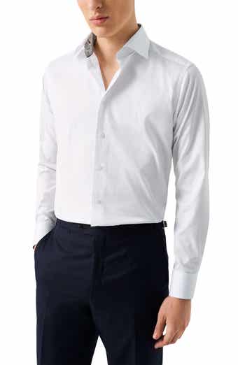 Slim Fit Solid White Cotton Twill Dress Shirt