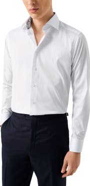 Eton Slim Fit Solid White Cotton Twill Dress Shirt