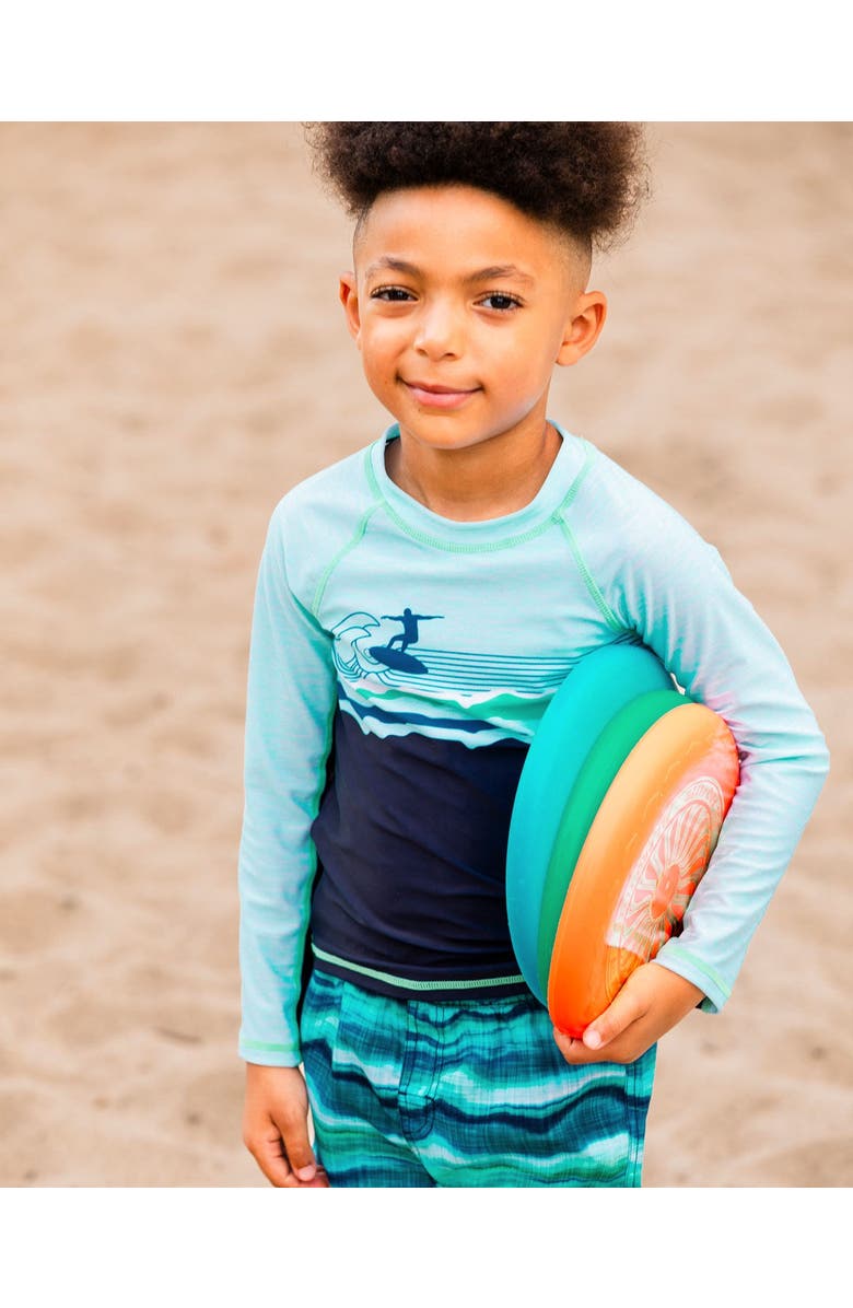 Deux par Deux Boy's Long Sleeve Rashguard Navy Blue And Turquoise, Alternate, color, 