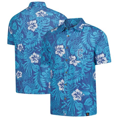 Men's Margaritaville Navy Cleveland Guardians Palm Shade Party Button-Up Shirt