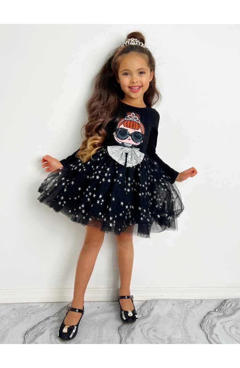 Mia Belle Girls L.O.L. SURPRISE It Baby Shimmer Star Star Tutu Dress, Alternate, color, Black