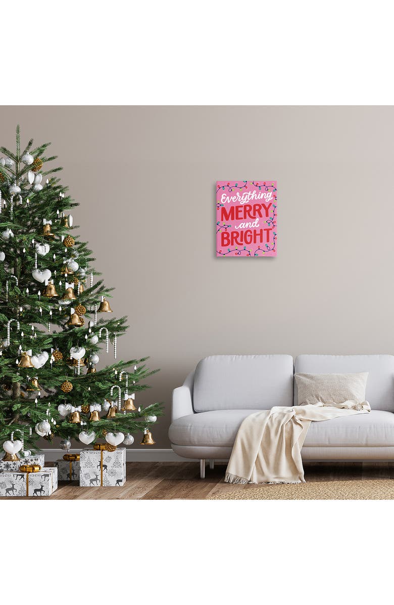 Stupell Industries Everything Merry & Bright Canvas Wall Art, Alternate, color, Pink
