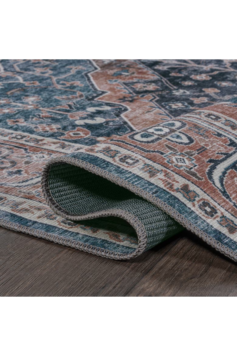 Alacati Ogee Medallion Machine-Washable Area Rug, Alternate, color, Navy/Brown