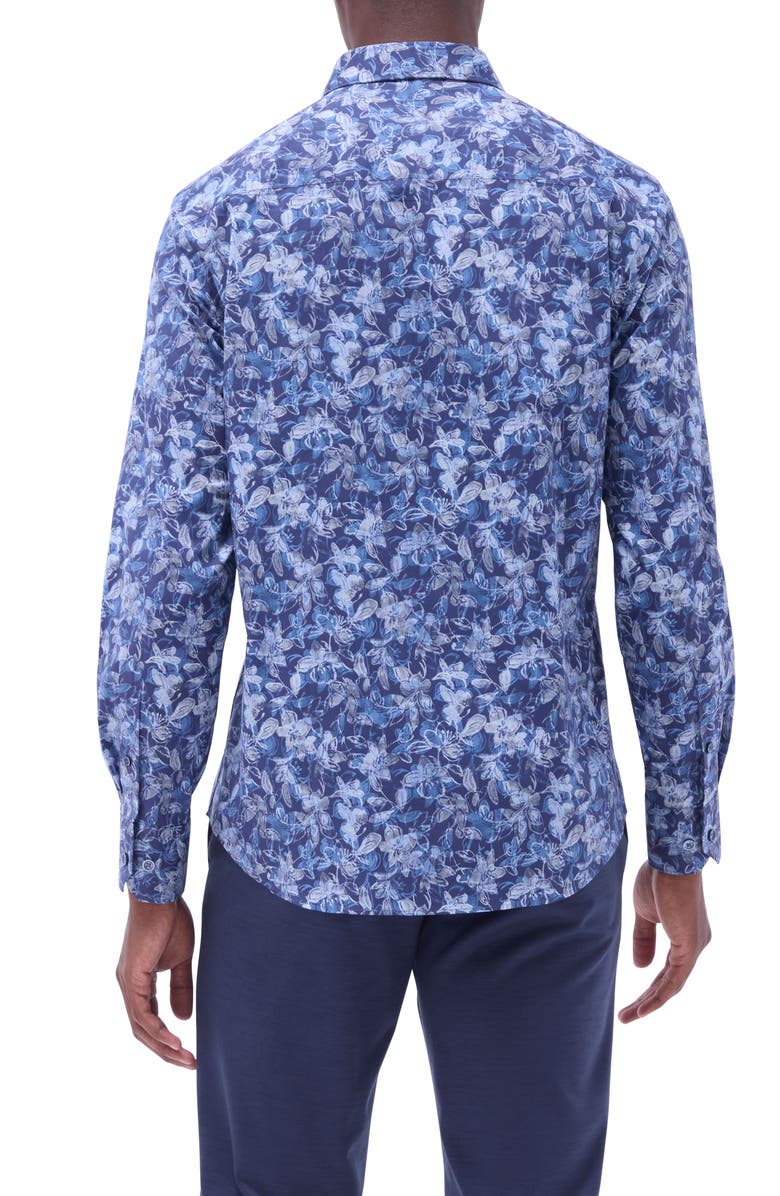 Bugatchi Julian Shaped Fit Stretch Cotton Button-Up Shirt, Alternate, color, Indigo