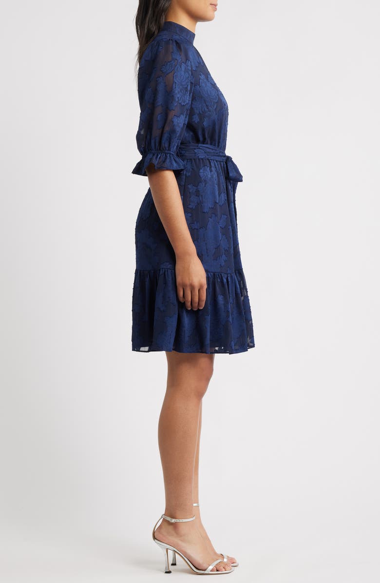 Eliza J Floral Jacquard Metallic Stripe Chiffon Dress, Alternate, color, Navy