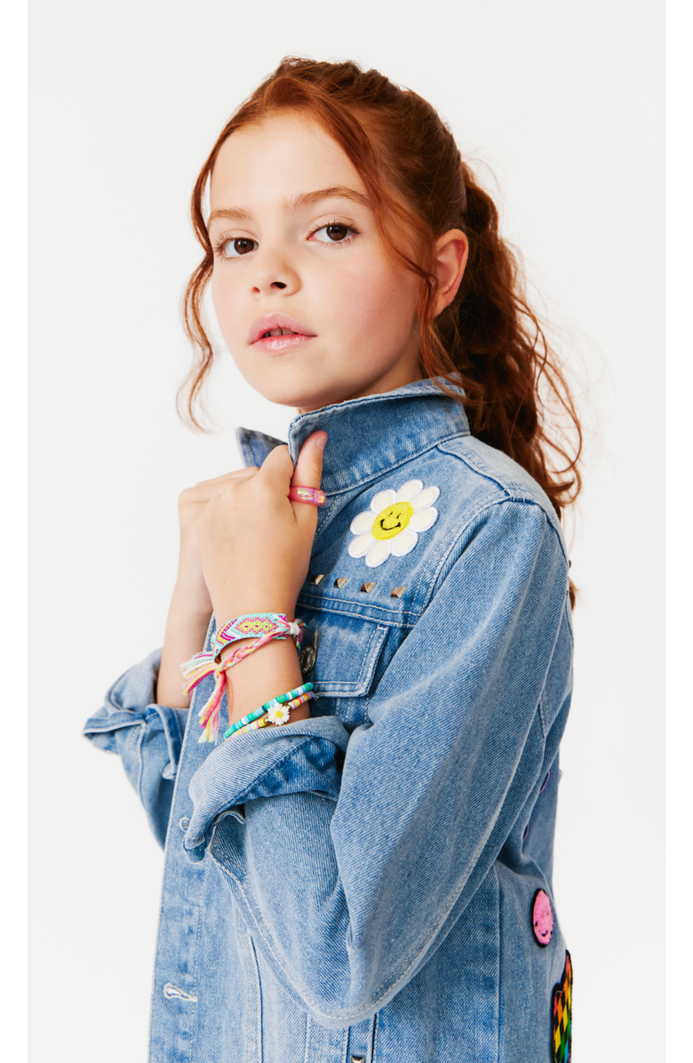 Little Chicken Girls' Denim Jacket With Studs & Patches, Alternate, color, Light Denim