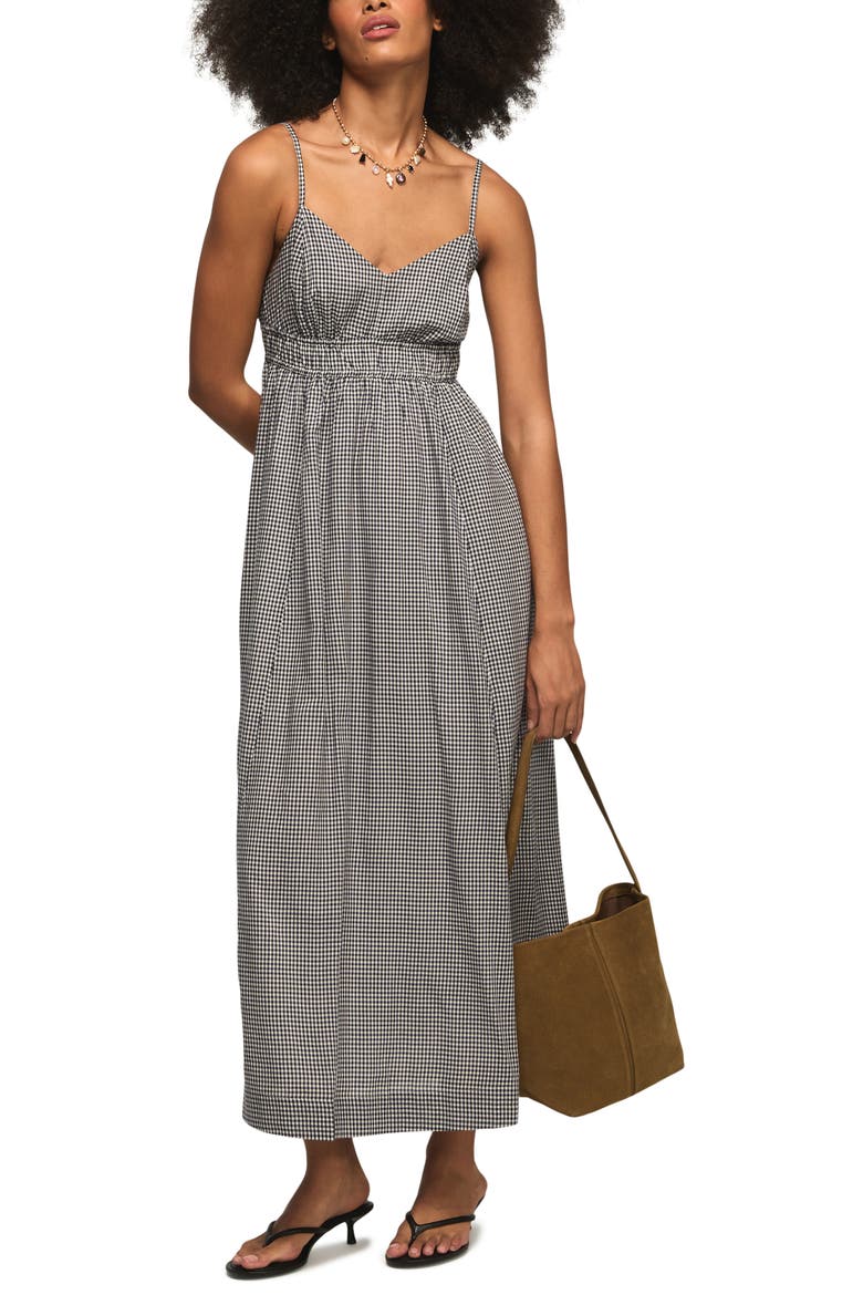 Empire Waist Midi Dress, Alternate, color, NAVY GINGHAM