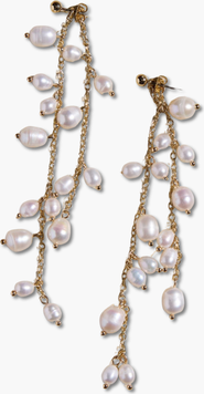 Nickel & Suede Pearl Cascade Drop Stud Earrings