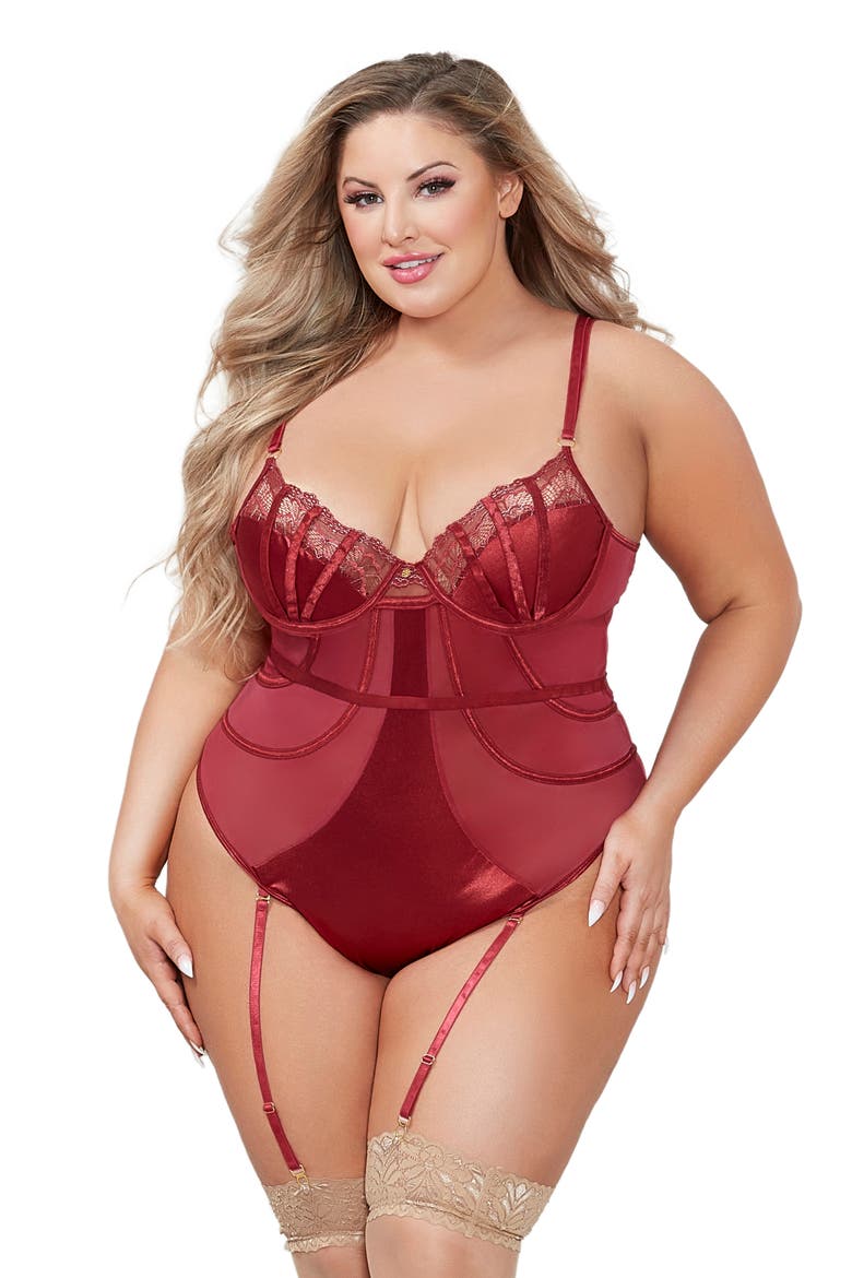 Satin Lace Teddy, Alternate, color, WINE