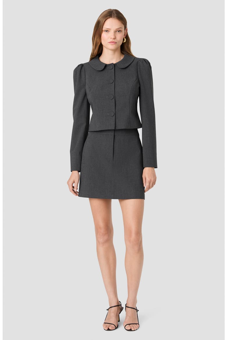 Tavi Crosshatch Suiting Peter Pan Collar Top, Alternate, color, GRAPHITE