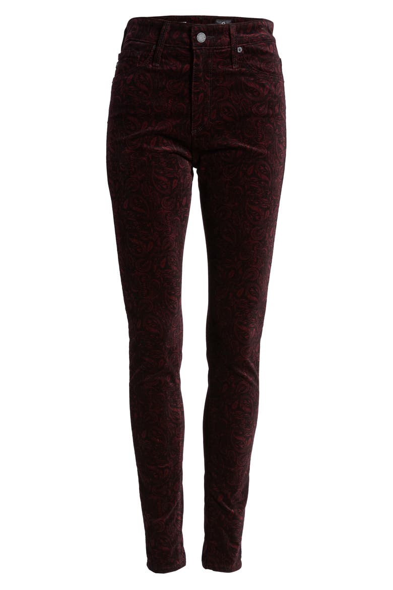The Farrah High Waist Velveteen Skinny Jeans, Alternate, color, GALLANT PAISLEY-PORT WINE/ BLK