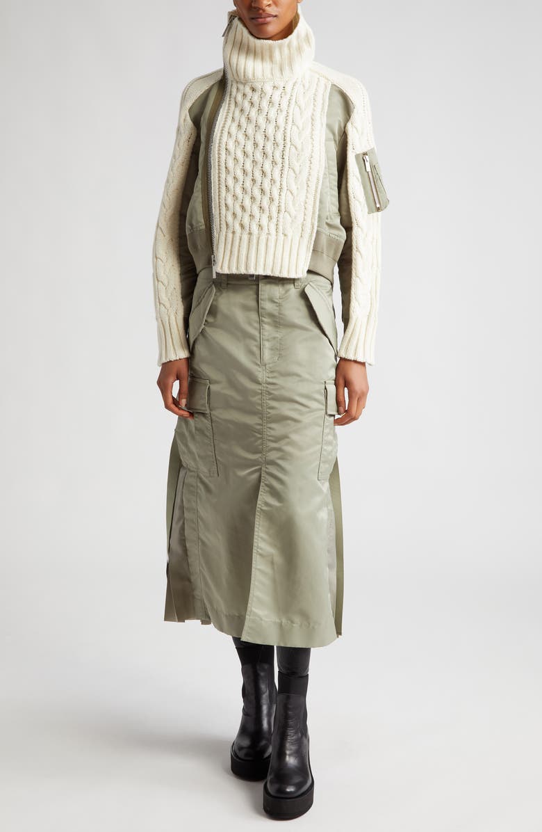 Sacai Nylon Twill & Wool Blend Knit Blouson Jacket, Alternate, color, 