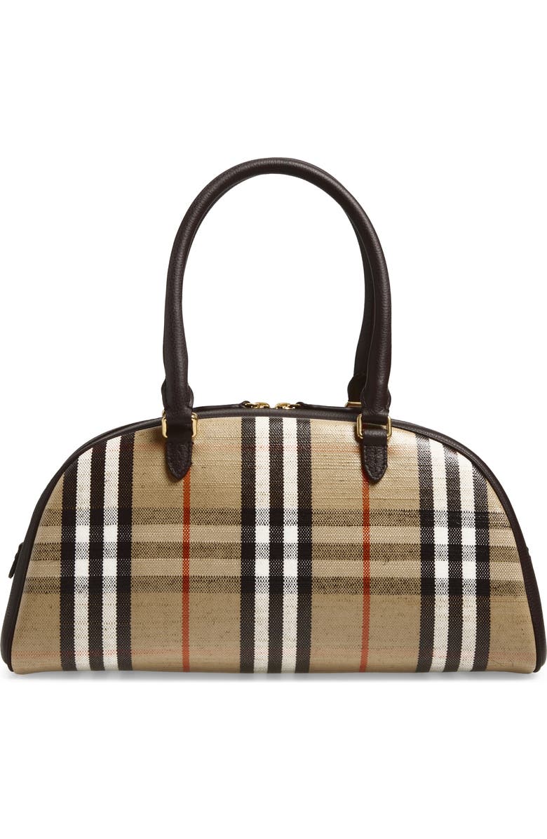 Burberry Medium Highlands Check Leather Bowling Bag, Alternate, color, Sand