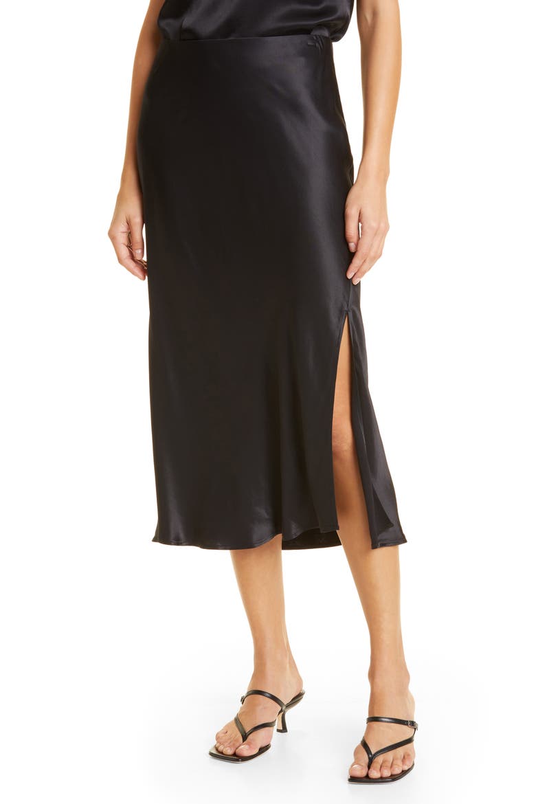 Maya Satin Side Slit Skirt, Main, color, BLACK