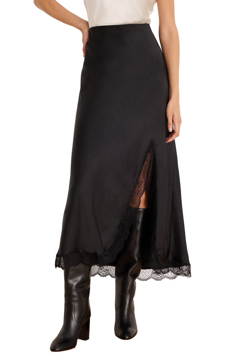 Day Gloss Lace Trim Midi Skirt, Main, color, BLACK ONYX