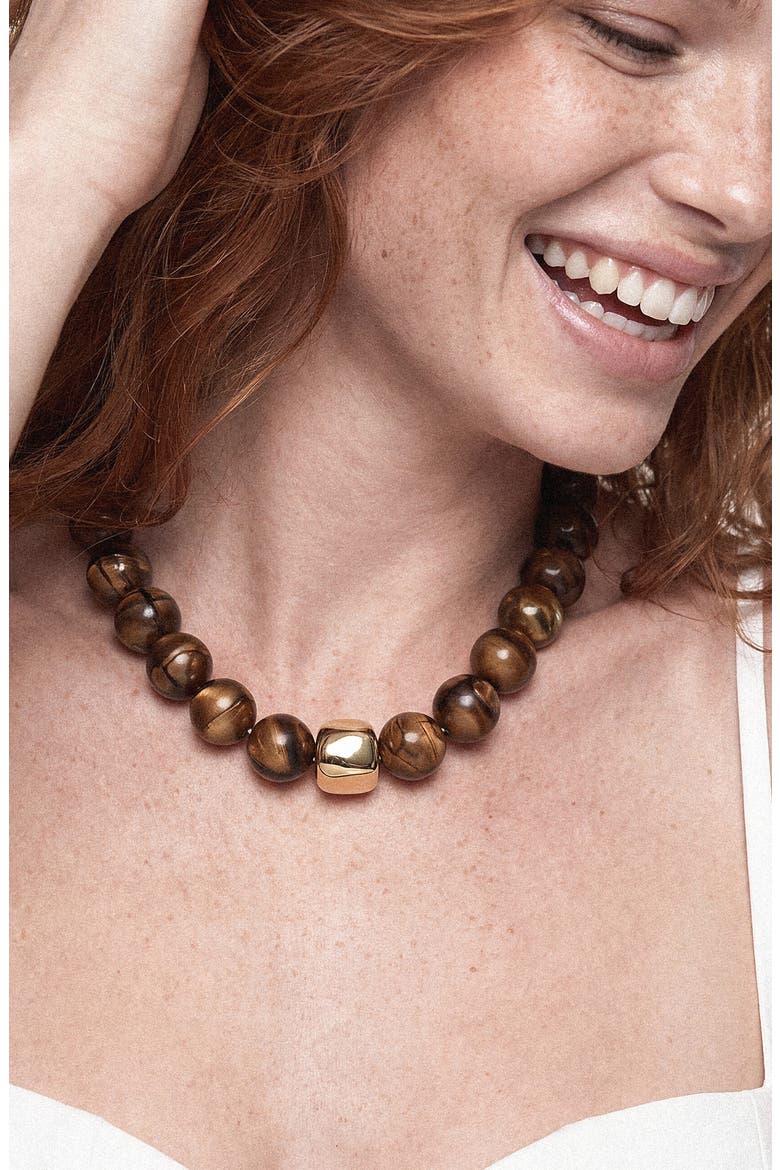 Chunky Reconstituted Stone Bead Necklace, Alternate, color, TIGERS EYE