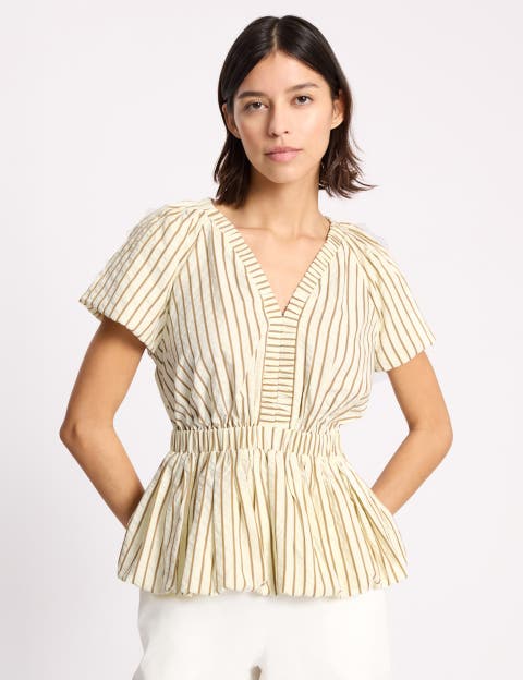 Stripe Cotton Bubble Hem Top