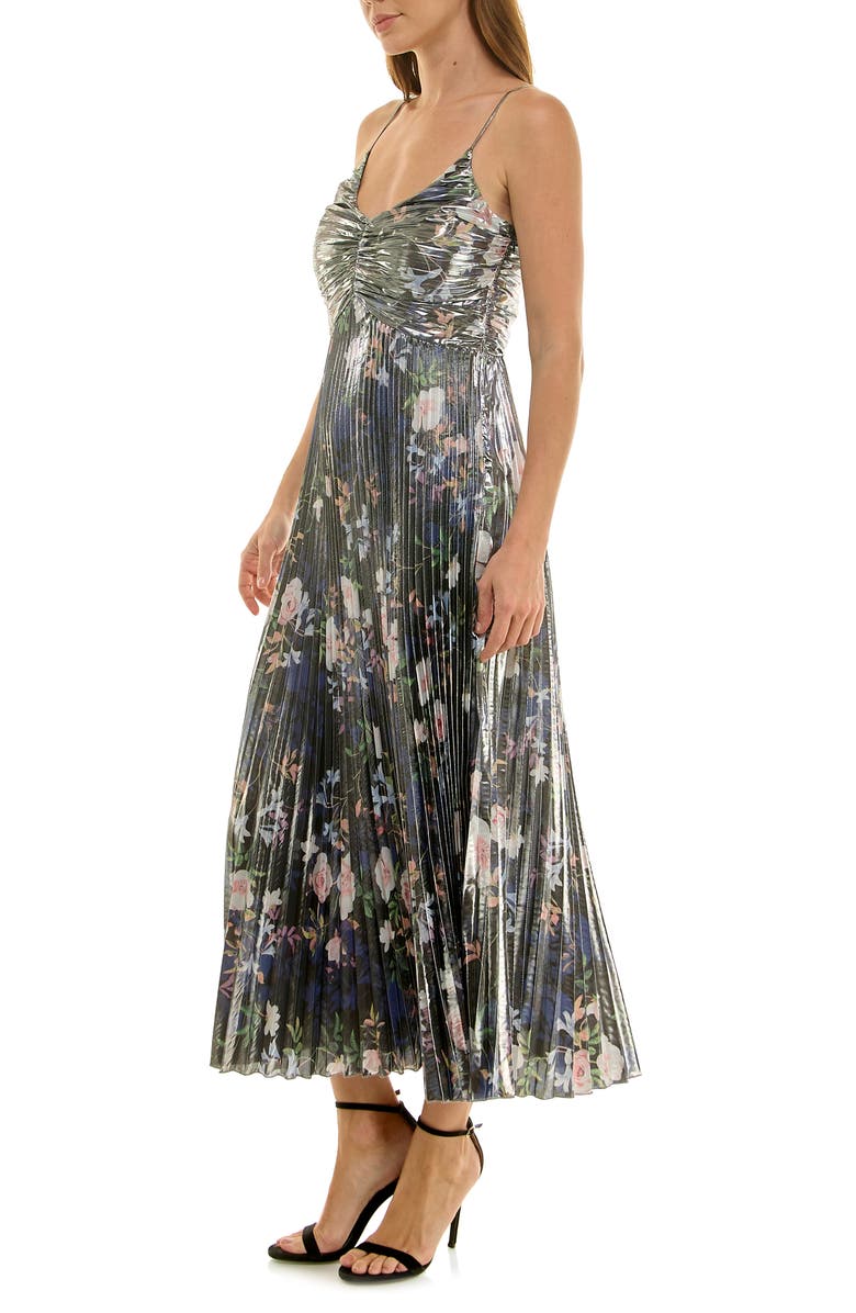 Nicole Miller Pleated Metallic Maxi Dress, Alternate, color, Spring Black Metallic
