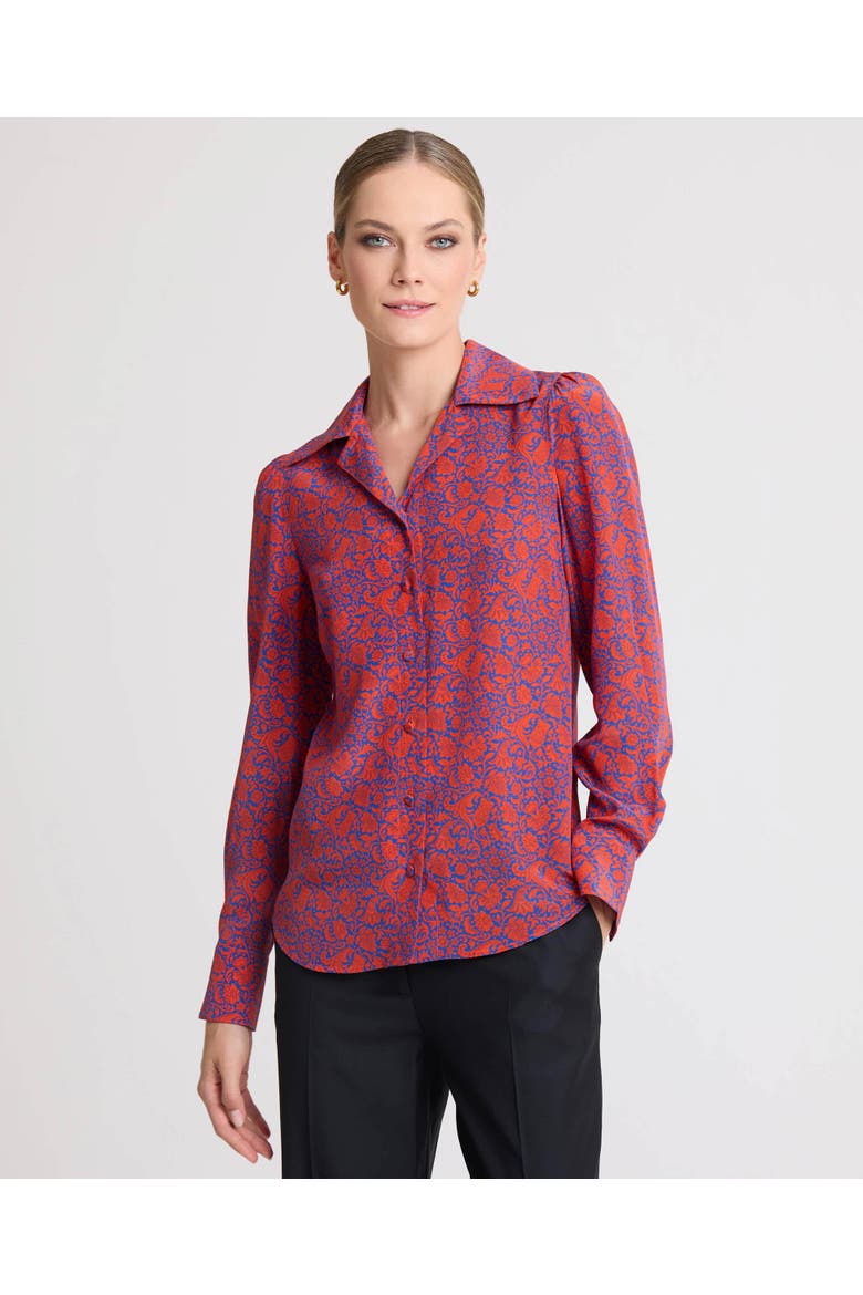 Arabella Silk Collar Blouse, Alternate, color, Red/Blue