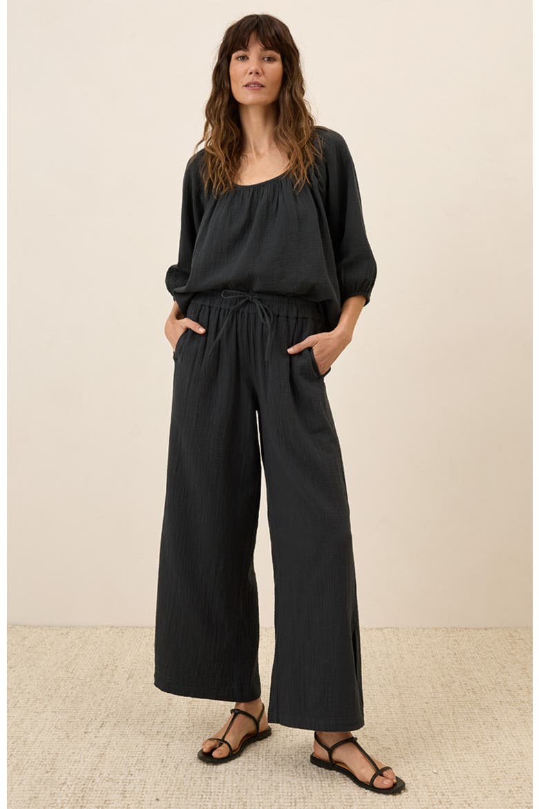 Organic Cotton Coastal Double Gauze Split Hem Pant, Alternate, color, Black