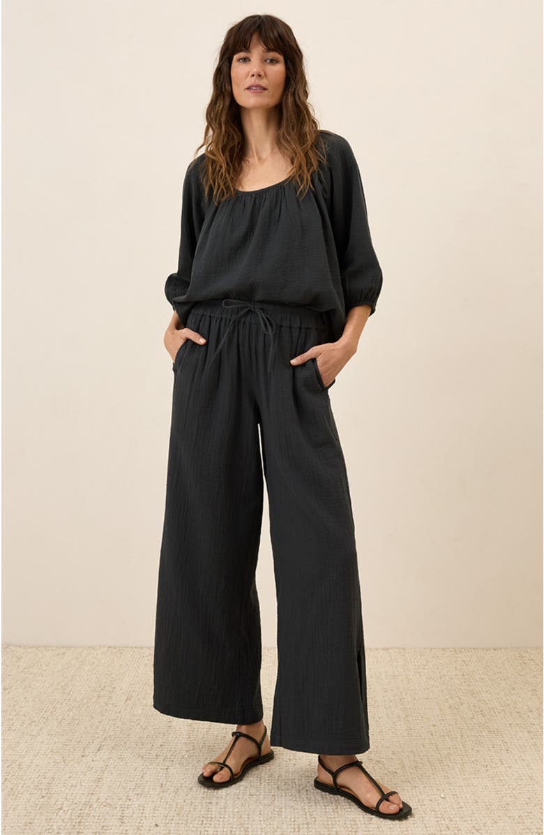 Pact Organic Cotton Coastal Double Gauze Split Hem Pant, Alternate, color, Black