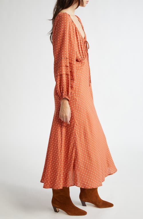 Shop Mille Suki Polka Dot Long Sleeve Cotton Blend Dress In Terracotta Dot