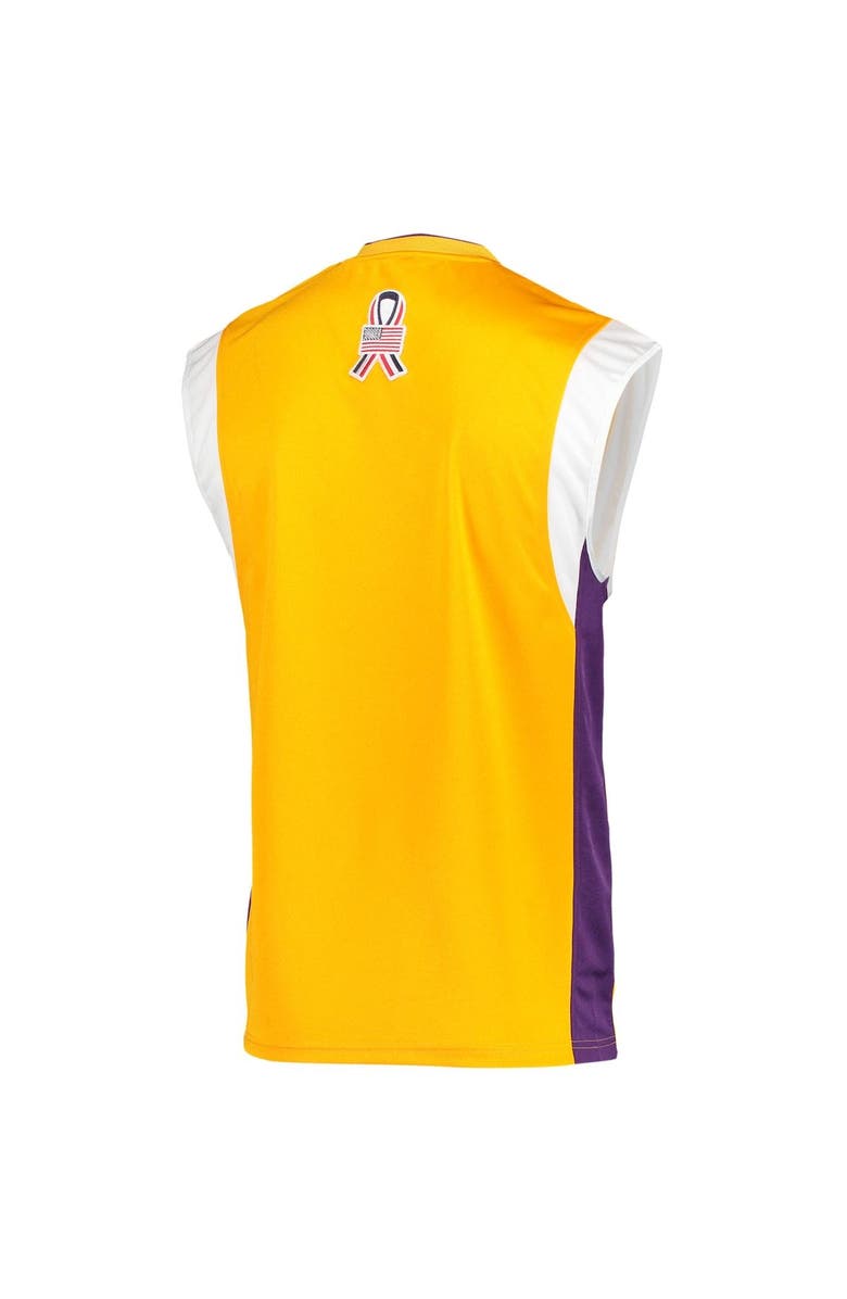 Mitchell & Ness Men's Mitchell & Ness Gold Los Angeles Lakers 2002 NBA Finals Hardwood Classics On-Court Authentic Sleeveless Shooting Shirt, Alternate, color, 