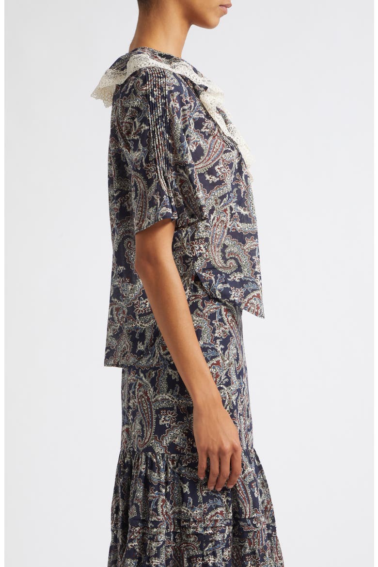 Pamelis Paisley Ruffle Lace Trim Top, Alternate, color, NAVY MULTI