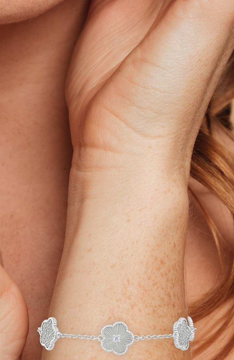 CZ by Kenneth Jay Lane Pavé Cubic Zirconia Striated Clover Line Bracelet, Alternate, color, 