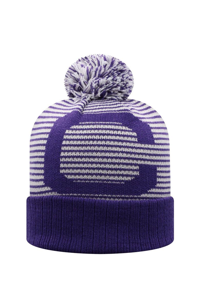 TOP OF THE WORLD Men's Top of the World Purple Clemson Tigers Line Up Cuffed Knit Hat with Pom, Alternate, color, 