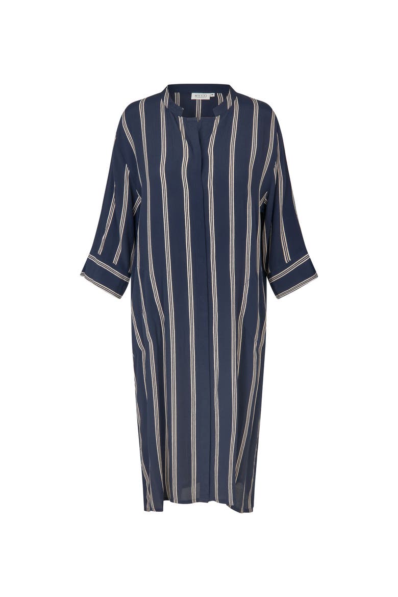 MaNimes Striped Midi Dress, Alternate, color, Navy Blazer