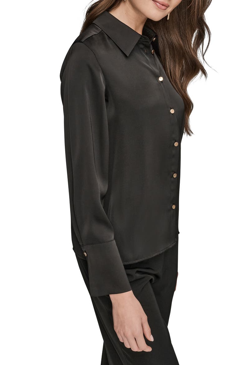 Satin Button-Up Shirt, Alternate, color, BLACK