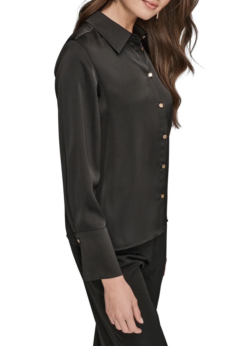 Donna Karan New York Satin Button-Up Shirt, Alternate, color, Black