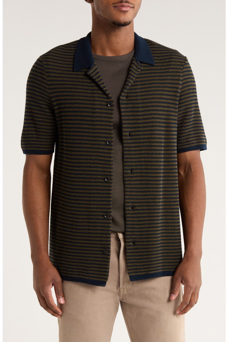 Contrast Collar Button-Up Sweater, Main, color, NAVY/ OLIVE