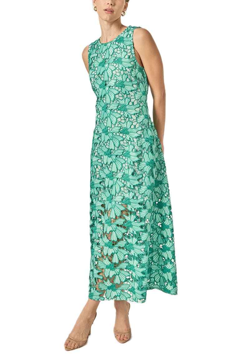 Floral Embroidered Sleeveless Maxi Dress, Alternate, color, KELLY GREEN