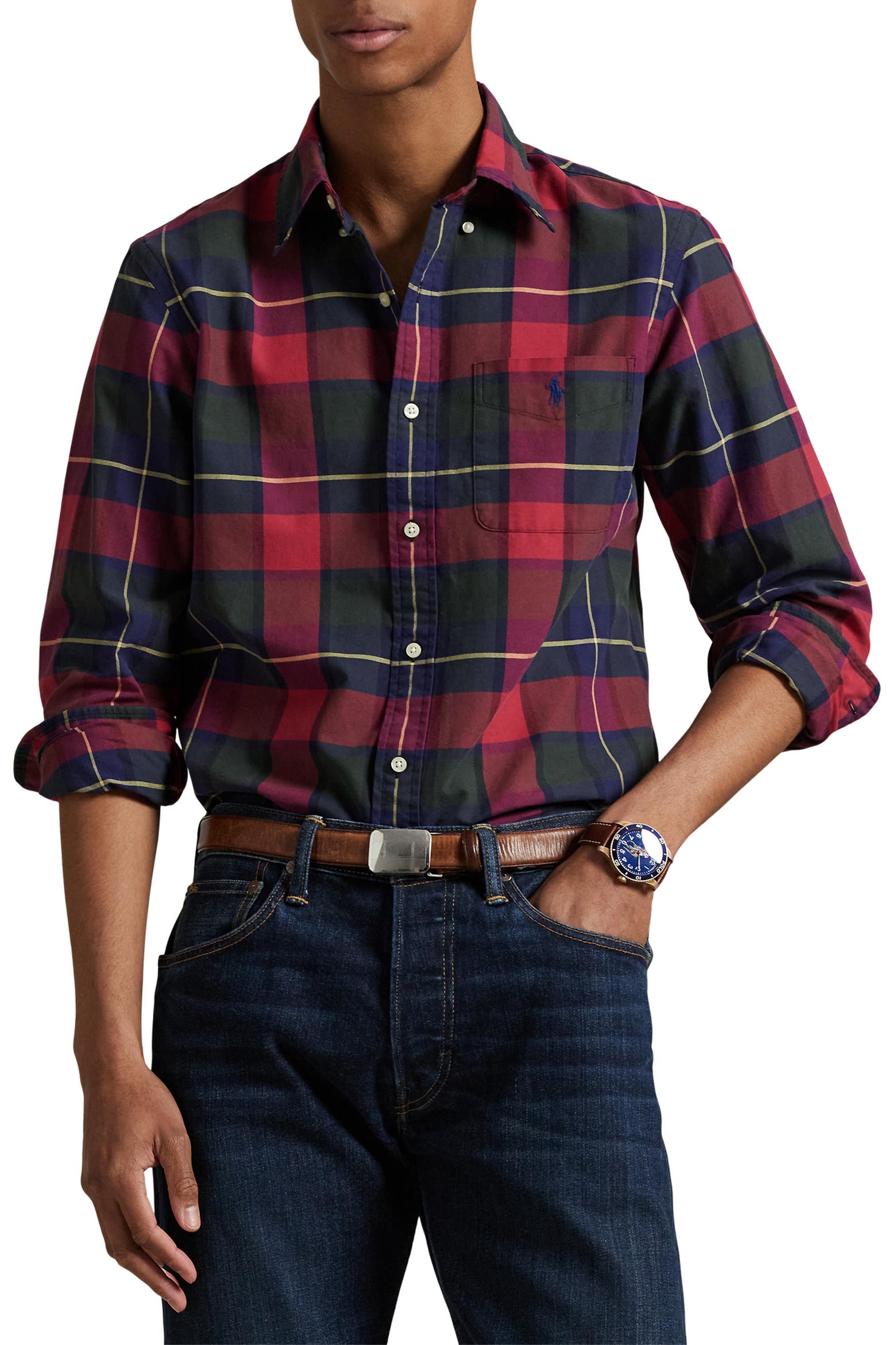 Classic Red Color Code Classic Fit Plaid Cotton Oxford Button-Down Shirt (Men) | Nordstromrack