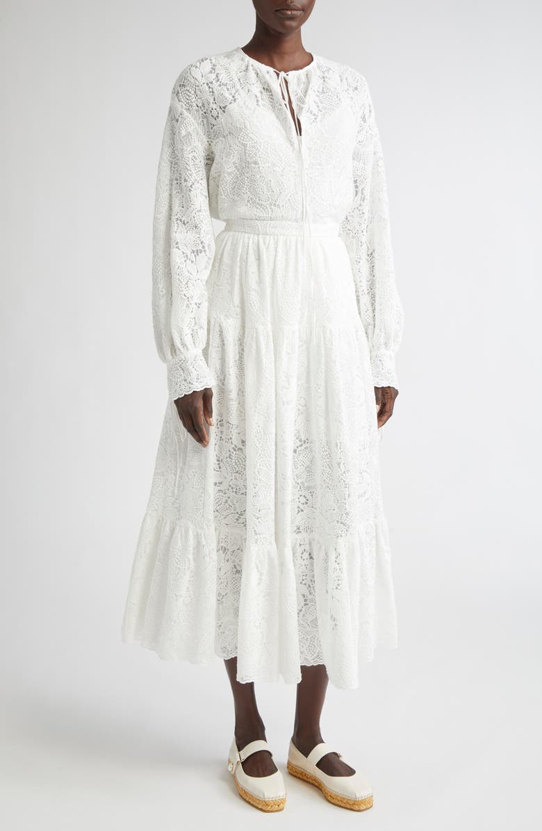 Erdem Tiered Full Volume Lace Skirt, Alternate, color, Ivory