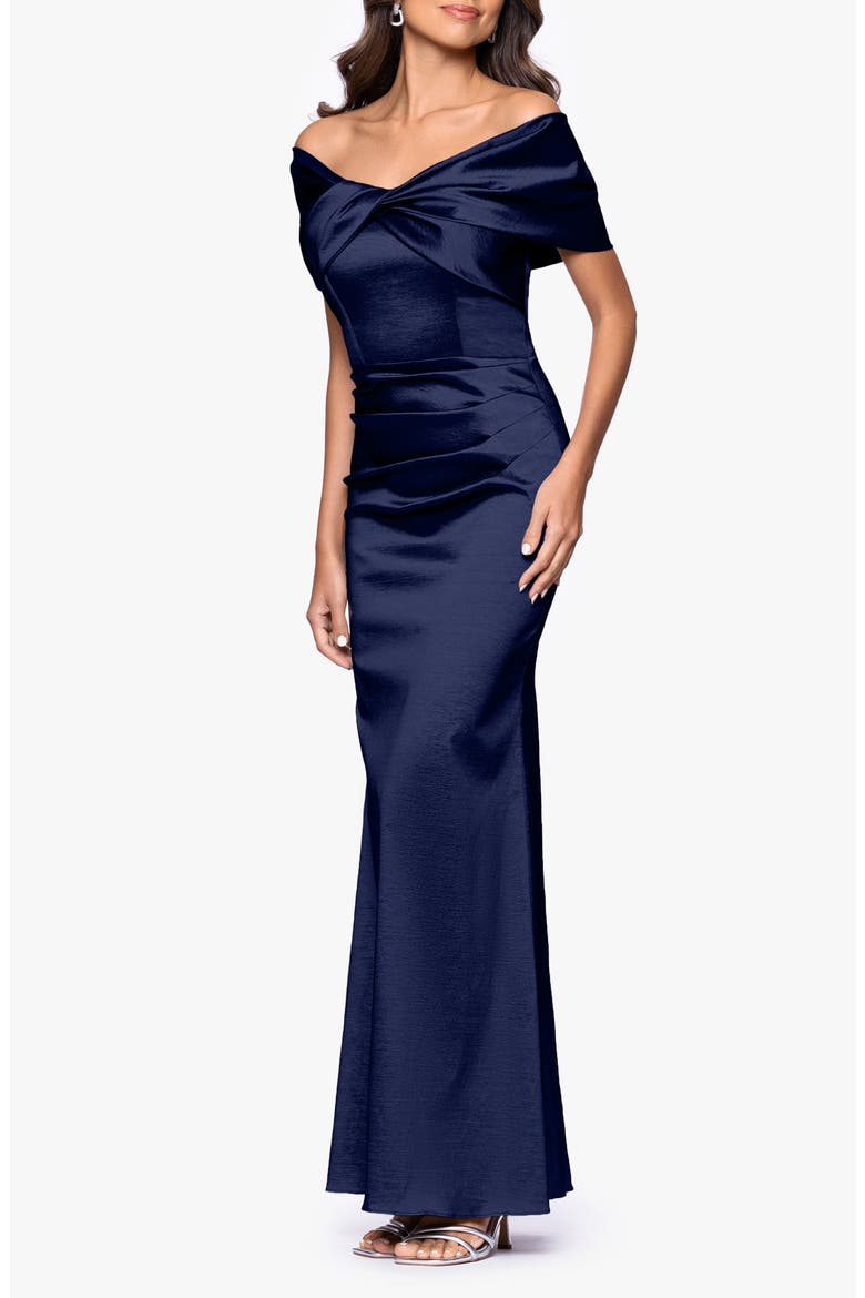 Ruched Taffeta Off the Shoulder Gown, Alternate, color, NAVY
