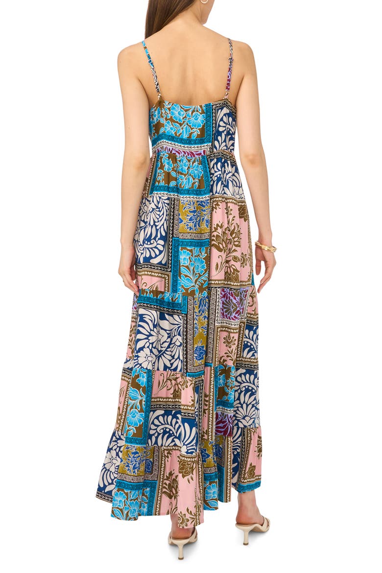 Patchwork Print Empire Waist Tiered Maxi Dress, Alternate, color, BLUE MULTI