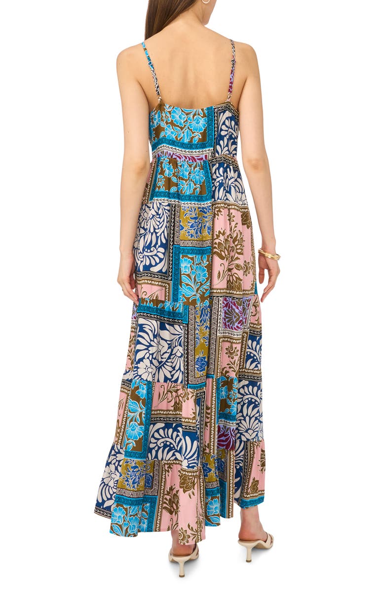 Halogen<sup>®</sup> Patchwork Print Empire Waist Tiered Maxi Dress, Alternate, color, Blue Multi