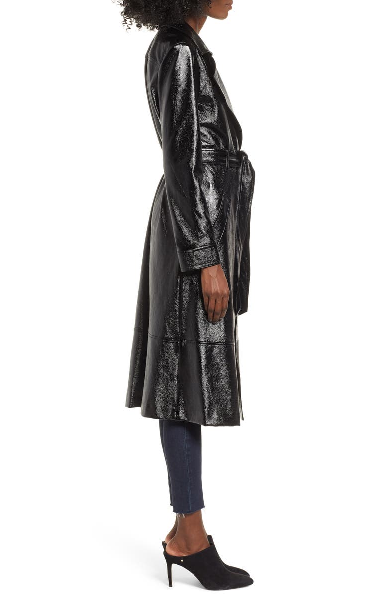 Leith Faux Patent Leather Trench Coat, Alternate, color,