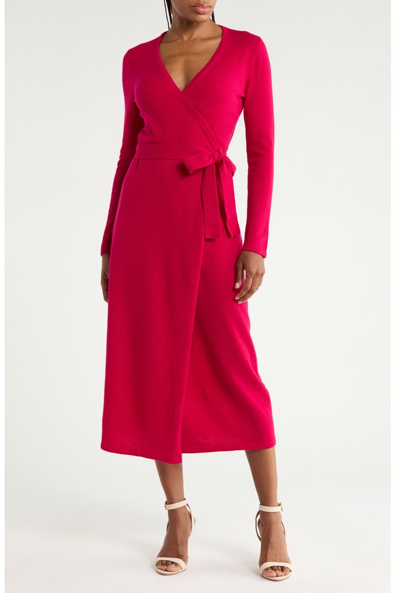 Astrid Long Sleeve Wool & Cashmere Wrap Sweater Dress, Main, color, BEET PINK