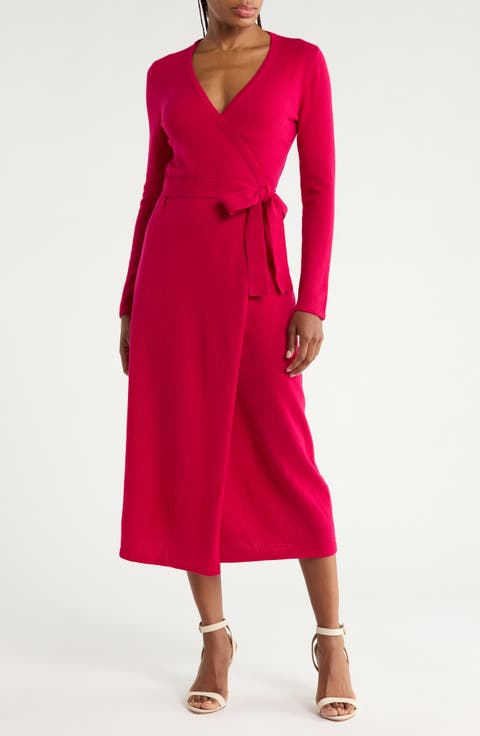 Astrid Long Sleeve Wool & Cashmere Wrap Sweater Dress