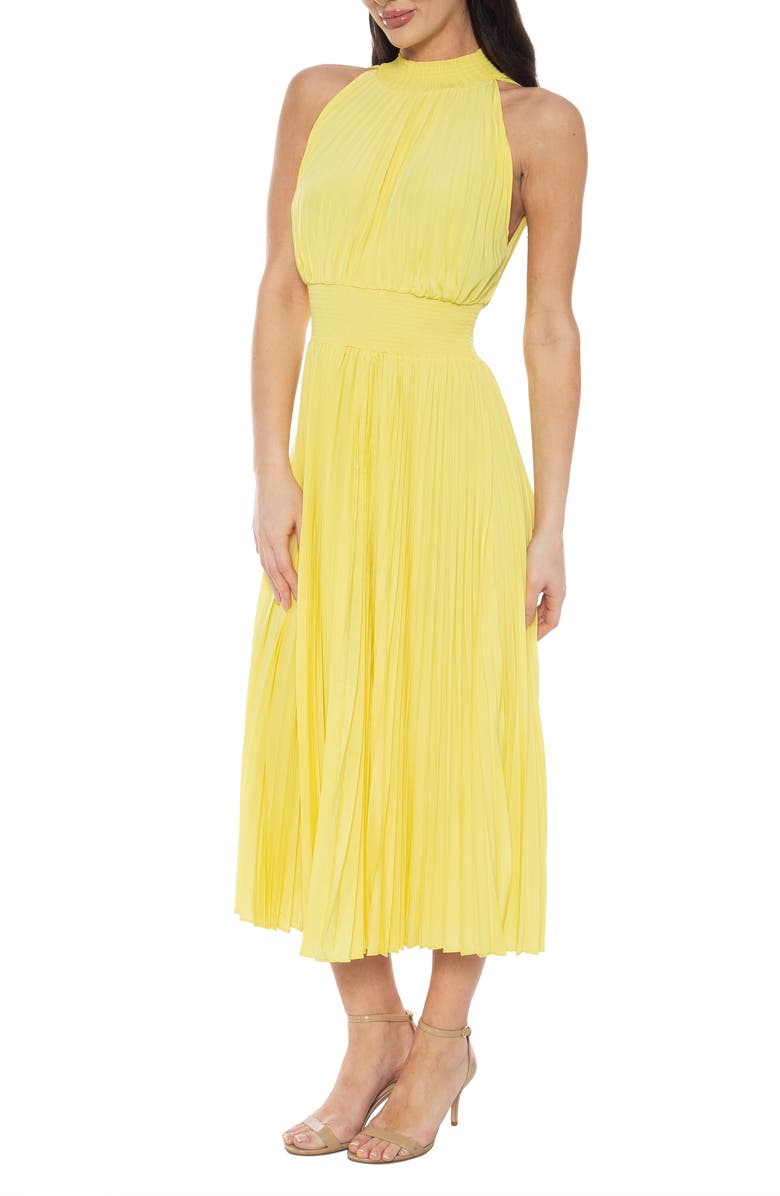 Marina Mock Neck Smocked Waist Midi Dress, Alternate, color, Yellow