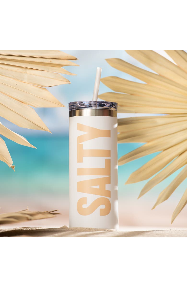 Totalee Gift Salty Tumbler w/ Straw Metal White 18 oz, Alternate, color, White
